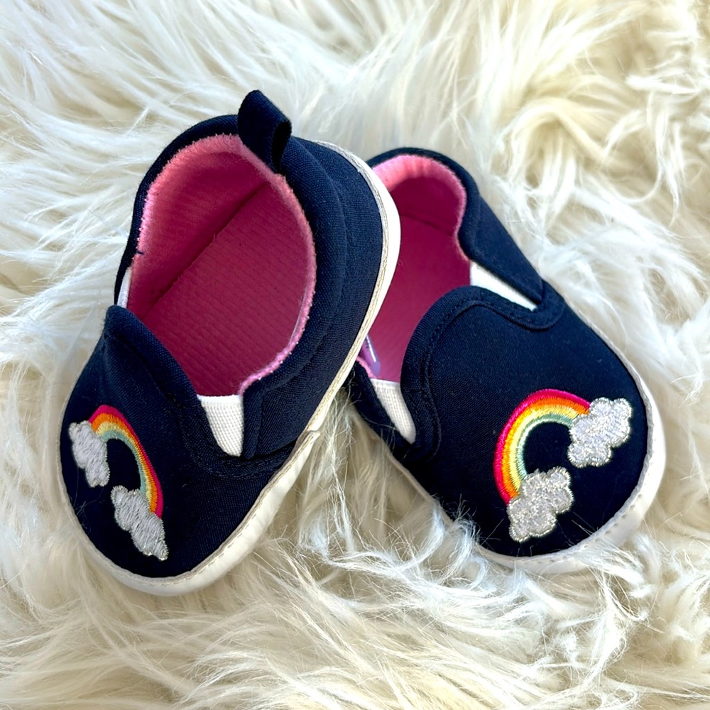 Little Treasures NWOB Rainbow Crib Shoes Navy 0-6 Months